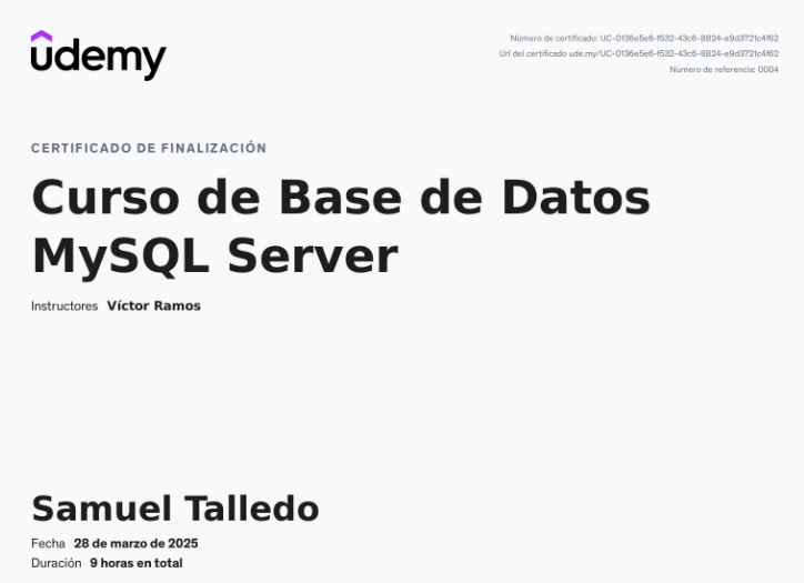Certificado de Base de Datos MySQL Server